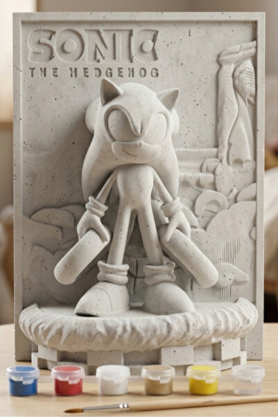 Craft3D Atölye Sonic Figür 15 cm Taş Biblo Çocuk Boyama Etkinliği Boyama Seti