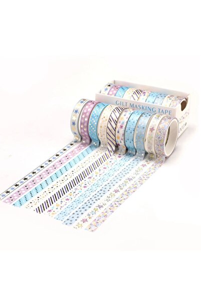 Choice4 SKU2 10 Rolls of Gold-Foil Stars Heart Washi Tape, for DIY Scrapbooki...