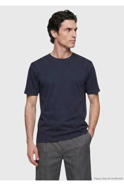 Ramsey Μπλουζάκι Navy Blue απλό βαμβακερό μείγμα