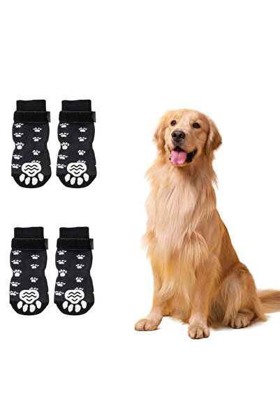 Choice S Cf006-Black 4-Pack Anti-Slip Dog Socks, Prevent Licking and Biting o...