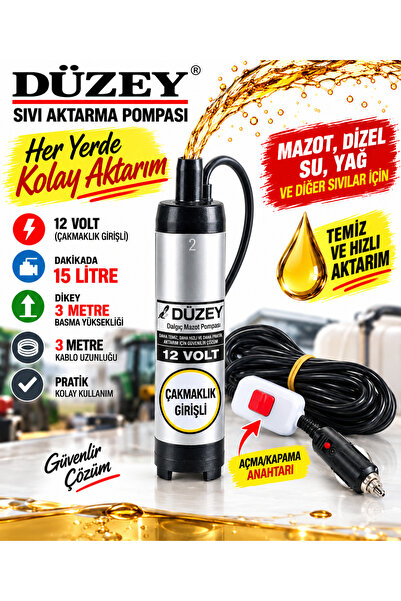 DÜZEY POMPA Düzey 12 Volt Çakmaklık Girişli Dalgıç Mazot-ince Yağ-su Aktarma(...