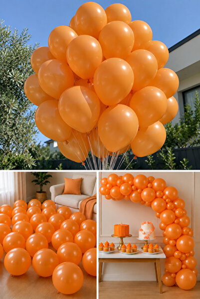 Parti dolabı 100 Pieces of Metallic Shiny Pearlescent Latex Orange Color Balloon