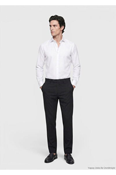 Ramsey Beyaz Düz Regular Fit Uzun Dokuma Klasik %100 Pamuk Gömlek