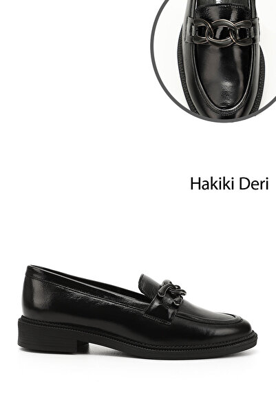 GÖNDERİ(R) Kadın Siyah Rugan Tokalı Hakiki Deri Loafer Ayakkabı