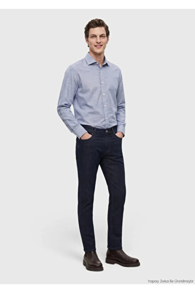 Ramsey Lacivert Düz Slim Fit Denim Pamuk Karışımlı Pantolon