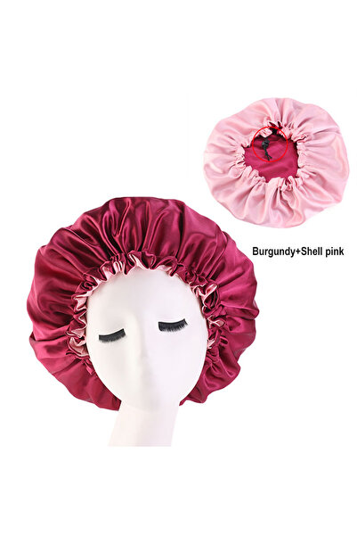 Choice5 Wine red New Women Solid Reversible Satin Bonnet For Curly Hair Cap D...