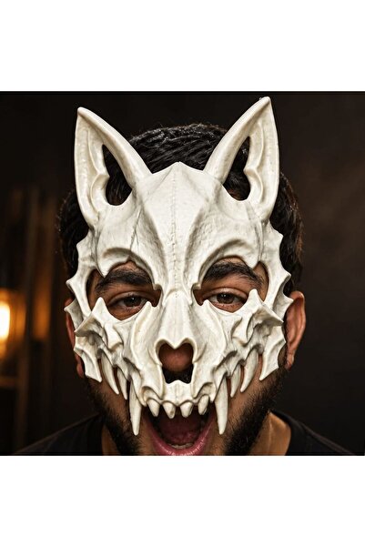 partidolu Halloween Beyaz Renk Yarım Yüz Arkadan Lastikli Kurt Kafatası Wolf ...