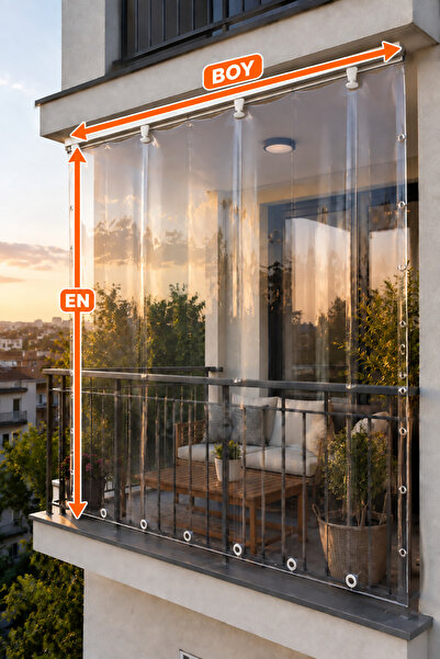 sizenelazım Şeffaf Su Geçirmez Balkon Perdesi 0.40 mm PVC – Kornişli Şeffaf B...