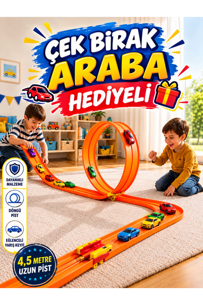Genel Markalar Go Track Çek-Bırak Araba Hediyeli Turuncu Renk Esnek Yarış Pis...