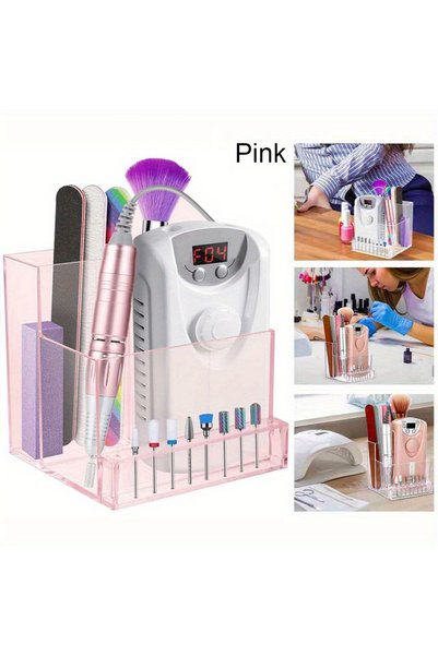 Choice pink 1PC Nail Drill Bits Holder Display Clear Nail Display Box Transpa...