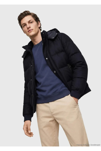 Ramsey Lacivert Regular Fit Kapüşonlu Casual Dokuma Mont