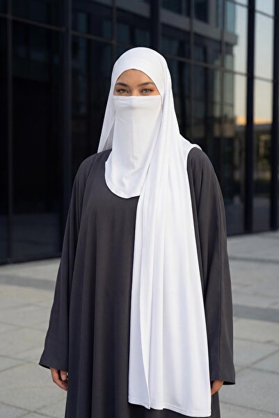 Aisha's Design Boyun Kapatan Peçe Özellikli Penye Boneli Şal,PS-58,Beyaz