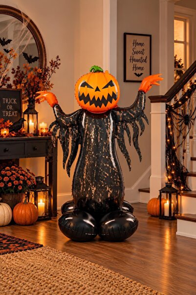 Patladı Gitti Halloween Cadılar Bayramı Korkuluk Balkabağı Ayaklı Büyük Boy F...