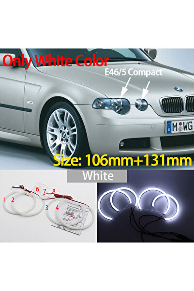 Choice7 E46 Compact White WHITE LED Headlight Halo Angel Demon Eyes Kit angel...