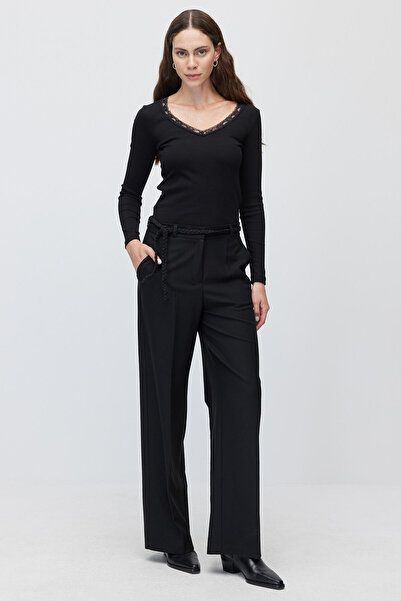 PAULMARK Women's high-waisted pants with knitted waistband detail