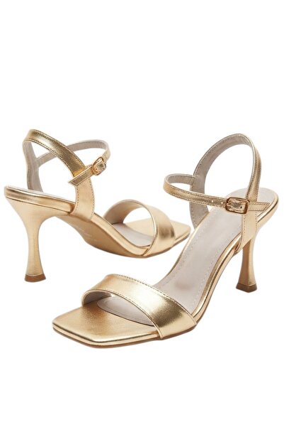 ForYou4 Gold Color Single Strap Thin Heeled Sandals Evening Dress Shoes with ...