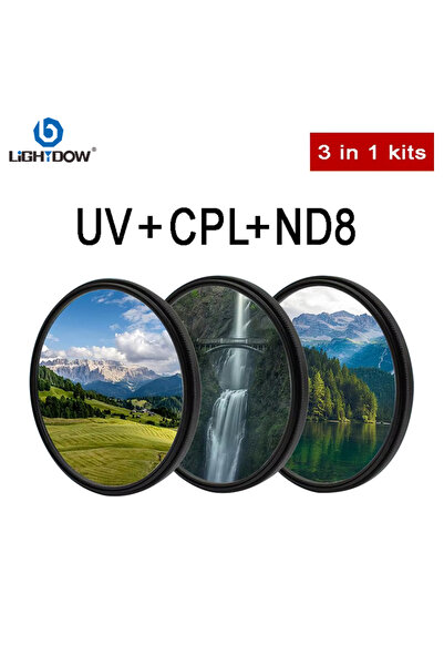 Choice فلتر عدسة Lightdow Universal UV CPL ND8 3 في 1 مقاس 52 مم 49 52 55 58 ...