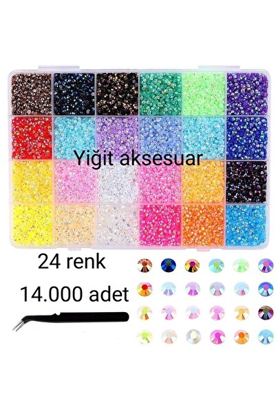 yiğit aksesuar Rengarenk 24 Renk 14.000 Adet Yapıştırma Taş Ss10(2.5 MM) Beda...