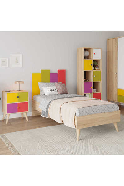 Adore Mobilya Rainbow Tek Kişilik Karyola-Sonoma-Renkli 105x106x206 cm (GxYxD)