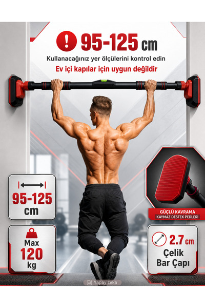 Unichrome Yeni Nesil 95-125cm Koridor Barfiksi Barfix Aleti Çubuğu Çekme Barı...