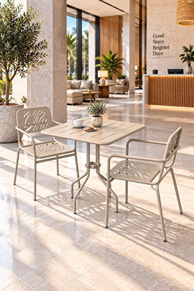 Evdemo Granada 2 Kişilik Metal Bahçe Balkon Mutfak Masa Takımı Cappuccino
