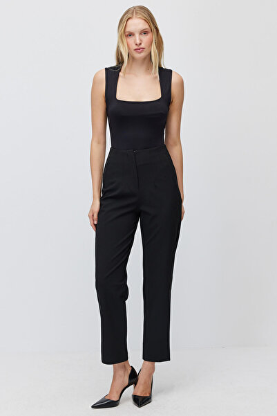 PAULMARK Women's High Waist Cuff Detailed Fabric Pants