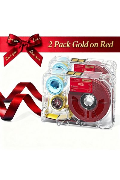 Choice1 12mm Gold on Red Satin Fabric Ribbon Pattern Custom Made for Phomemo ...