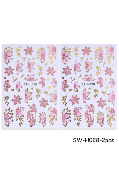 Choice SW-H028-2pcs 2/3pcs Golden Pink Hibiscus Flower Nail Stickers 3D Bronz...