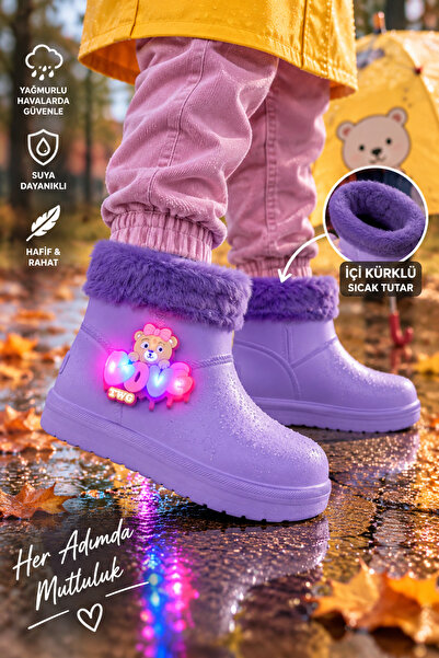Twingomax Çocuk Kışlık Emojili Işıklı Konforlu Yağmur Çizmesi Unisex