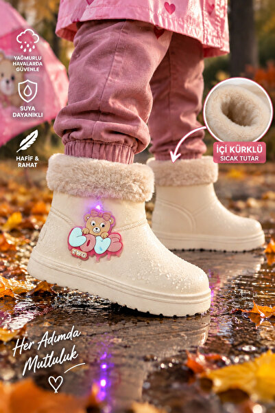 Twingomax Çocuk Kışlık Emojili Işıklı Konforlu Yağmur Çizmesi Unisex