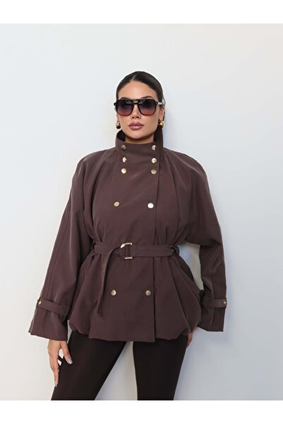 ESRAHELVACI Gold Düğmeli Kemerli Trench