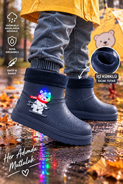 Twingomax Çocuk Kışlık Emojili Işıklı Konforlu Yağmur Çizmesi Unisex