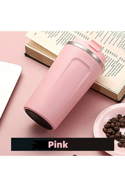 Choice 380ml Pink 380/510ML Travel Stainless Steel Coffee Cup Thermal Mug Lea...