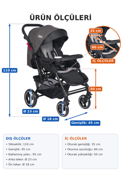 Tommybaby Tornado Plus Black Alüminyum Lüx Çift Yön Bebek Arabası