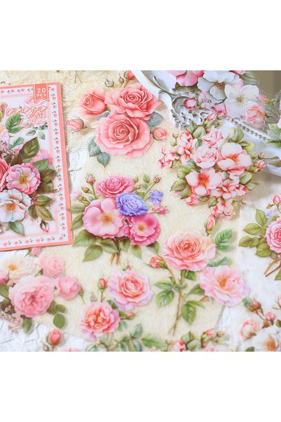 Choice5 F 20pcs PET Floral Stickers Hand Account Collage PET Stickers for Scr...