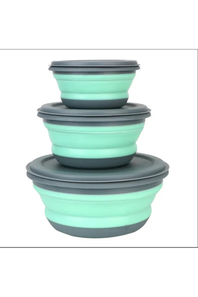 Choice 3 piece set - green 3pcs/set Silicone Folding Lunch Box With Lid Porta...