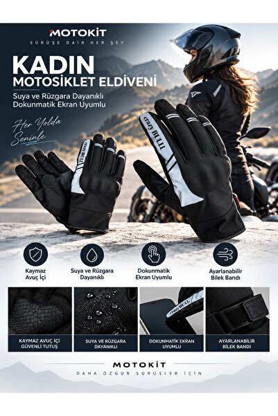 MOTOKIT Gri 4 Mevsim Kadın Motosiklet Eldiveni + BUFF HEDİYELİ