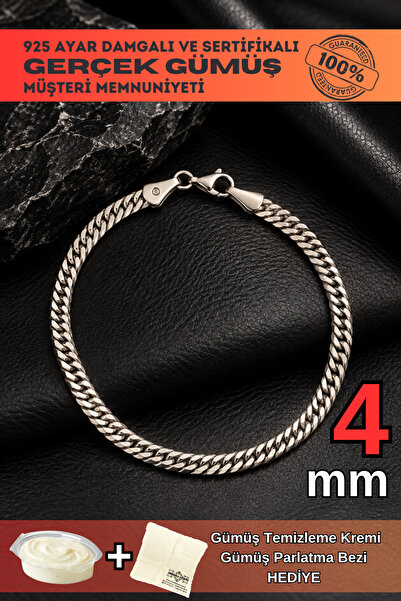 OSMANLI GÜMÜŞ Erkek Gümüş Bileklik - 4mm Oluklu Nano Model Erkek Bileklik 3 B...