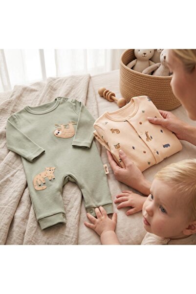 ALTINTAŞ BABY Safari Animals Patterned Baby Boy 100% Cotton Jumpsuit