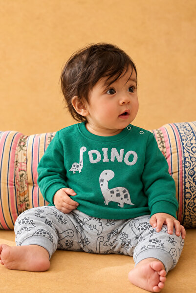 Rocha Baby Baby Boy Dinosaur Printed Double Set Sweatshirt and Pants with Sho...