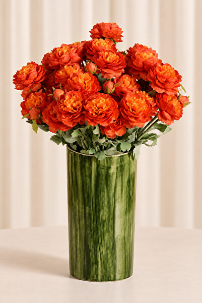 Y.Ç Yapay Çiçek Marketim Turuncu Yapay Ranunculus Şakayık Çiçeği 3 Dallı Lüx ...