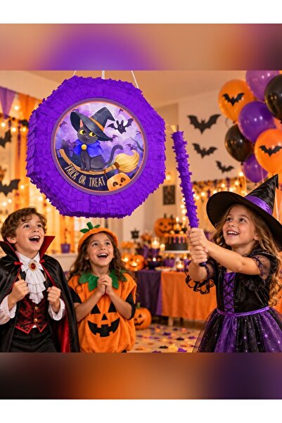 Parti Dükkanım Halloween Cadı Kedi Pinyata 42 Cm + Sopası