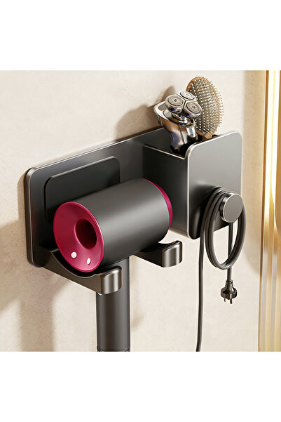 Choice Gray Wall Mounted Hair Dryer Holder with Storage Box Self Adhesive Hai...
