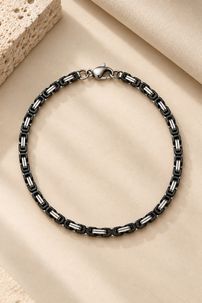 OSMANLI GÜMÜŞ Men's Steel Black Color King Model Thin 4 mm Steel Bracelet