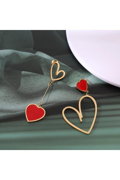 Choice Red Trendy Gold Plated Asymmetric Earrings Enamel Black Red Heart Drop...