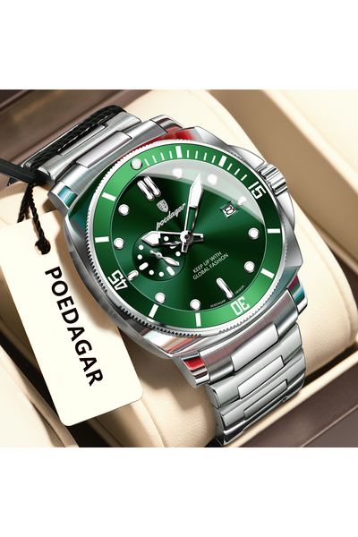 Choice8 ساعة رجالية فاخرة وعصرية من POEDAGAR طراز 873 باللون الأخضر الفضي، مق...