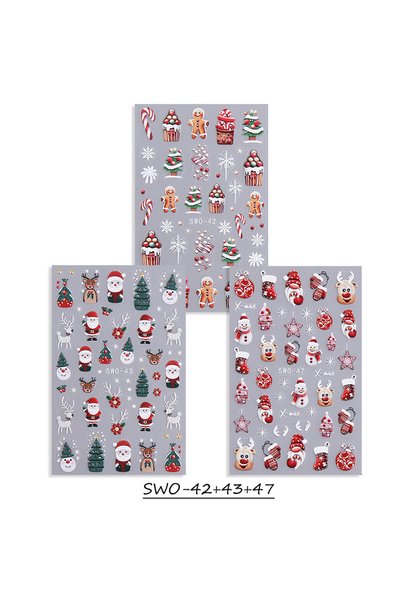 Choice SWO-42 43 47 2/3pcs Christmas Embossed Nail Stickers Snowman Gingerbre...