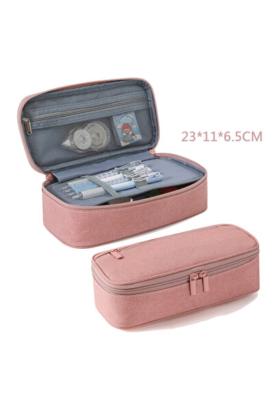 Choice pink Double-layer Oxford Cloth Stationery Storage Pen Case Large Capac...