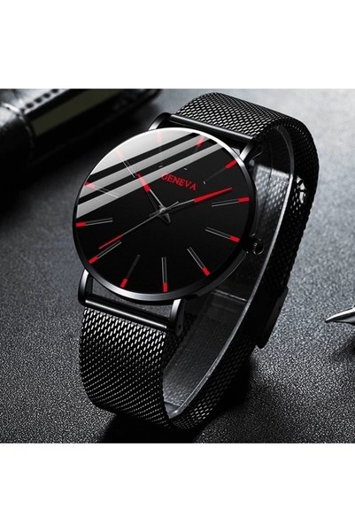 Choice Black Red Fashion Ultra Thin Men’s Watches Simple Steel Mesh Belt Quar...