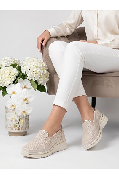 Mammamia Oneair D26Ya 3200 Cream Genuine Leather Women's Wedge Shoes